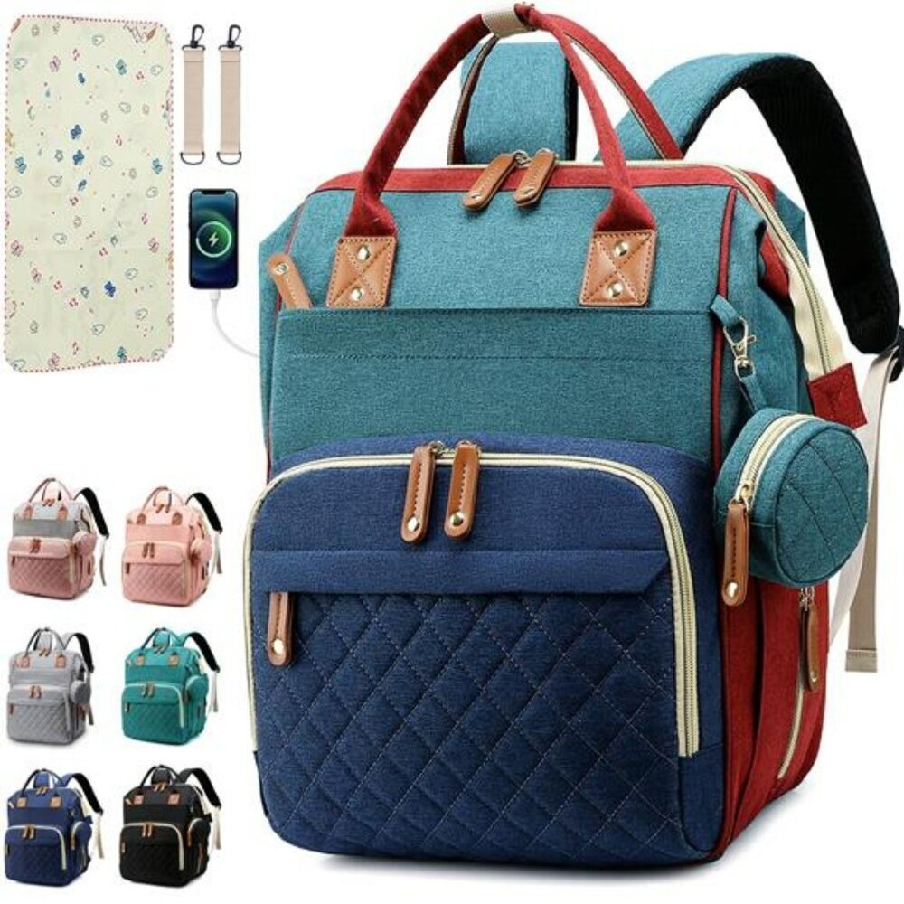 Large Diaper Bag Backpack Travel Baby Bag with Pad 16 Pockets Unisex for Mom